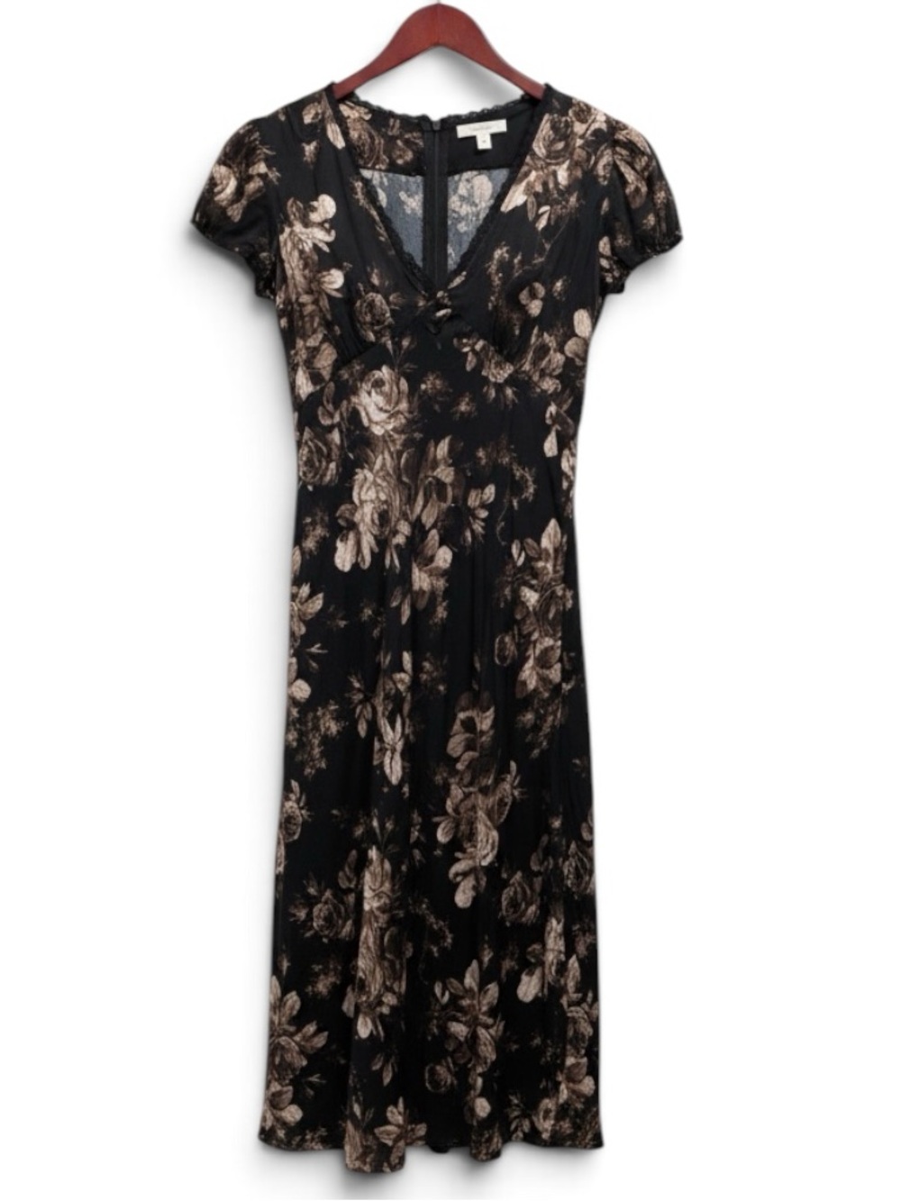 Vintage Y2K Gap Silky Brown Rose Floral Maxi Dress Size S Petite